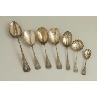 Appraisal: Vanderslice Sterling Serving Pieces Antique Engraved Wheat Seven Vanderslice sterling