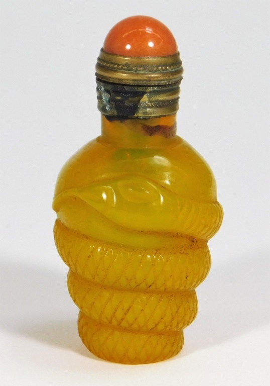 Appraisal: CHINESE CARVED EGG YOLK PEKING GLASS SNUFF BOTTLE China th