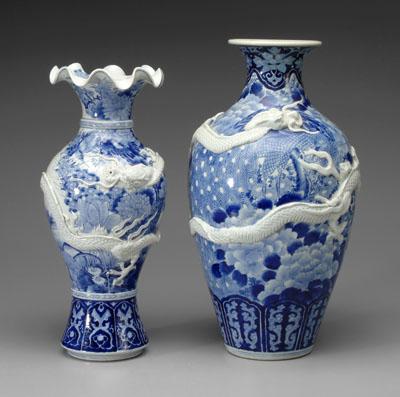 Appraisal: Two Japanese blue and white vases Arita-ware each with molded