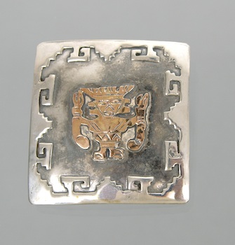 Appraisal: A Sterling Silver and k Gold Brooch with Inca Motif