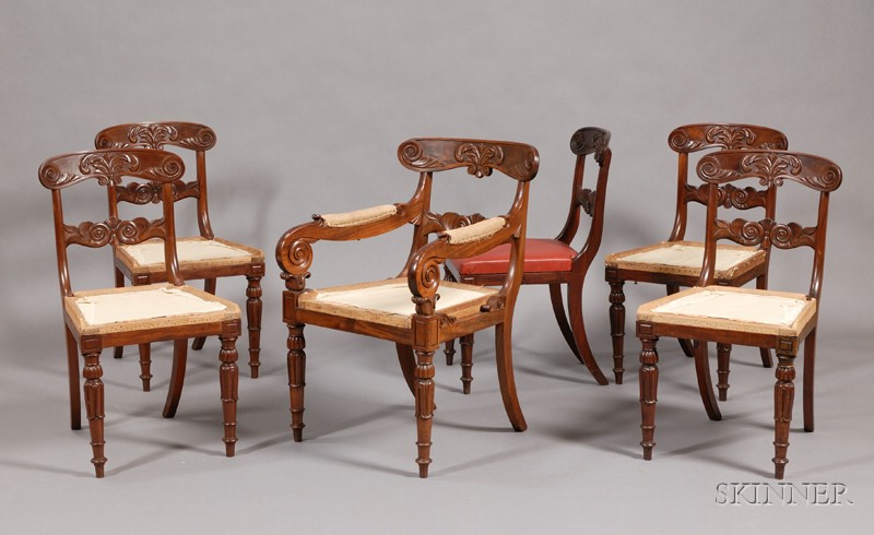 Appraisal: Set of Six Classical Mahogany Carved Chairs Boston c -