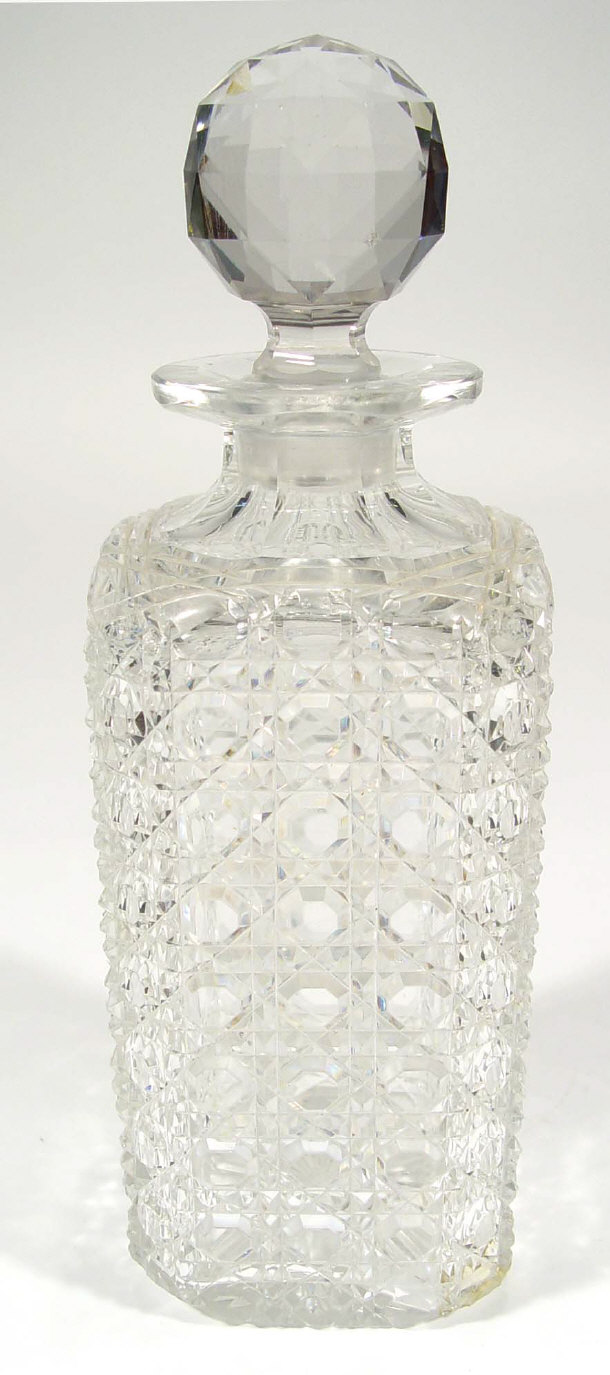 Appraisal: Edwardian hobnail cut glass decanter and stopper cm high