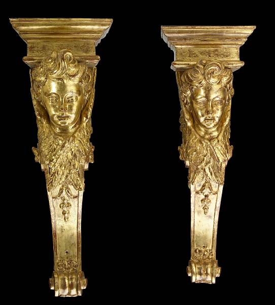 Appraisal: A pair of Italian Baroque style carved giltwood wall brackets