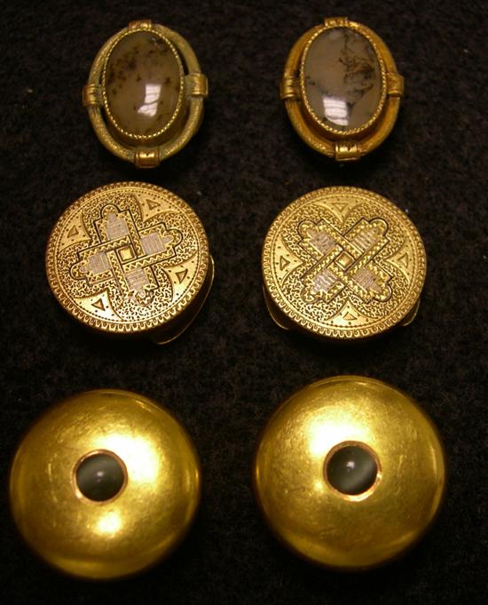 Appraisal: JEWELRY Three pair of k yellow gold cuff buttons one