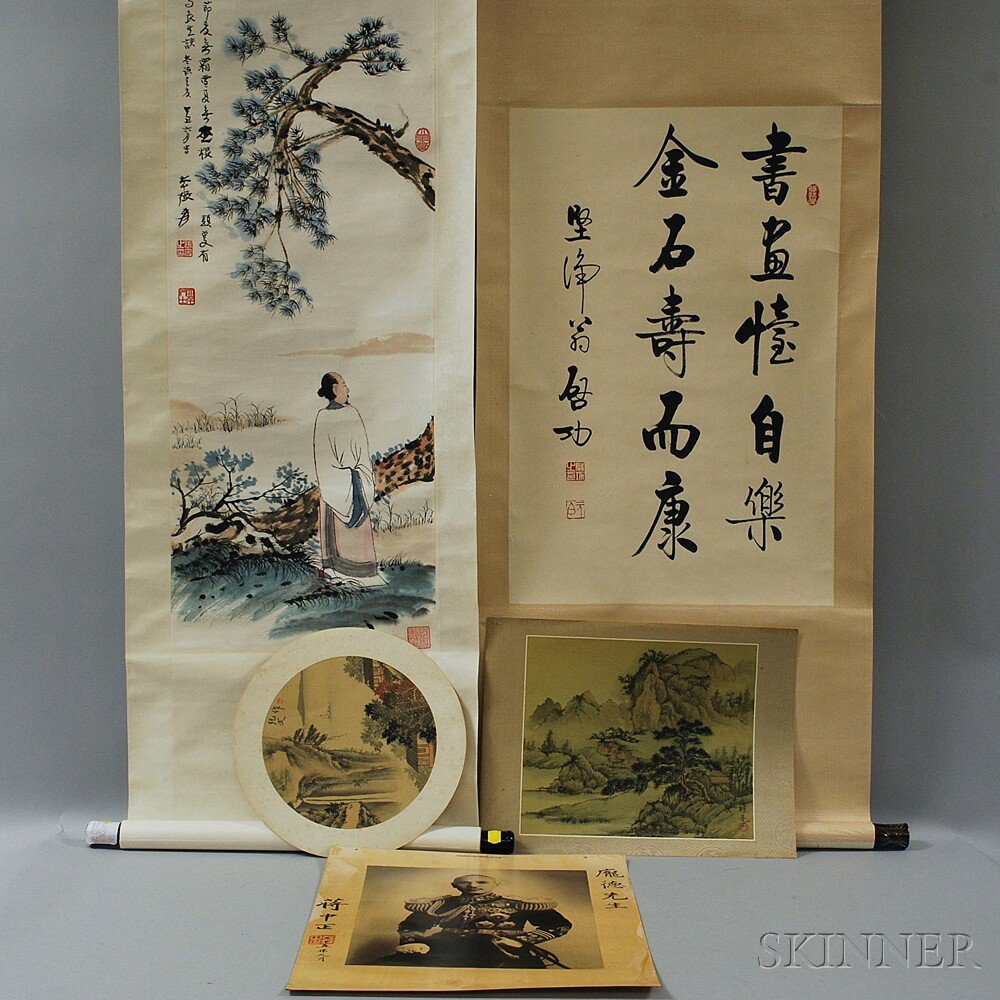 Appraisal: Group of Chinese Hanging Scrolls Paintings and Prints two hanging