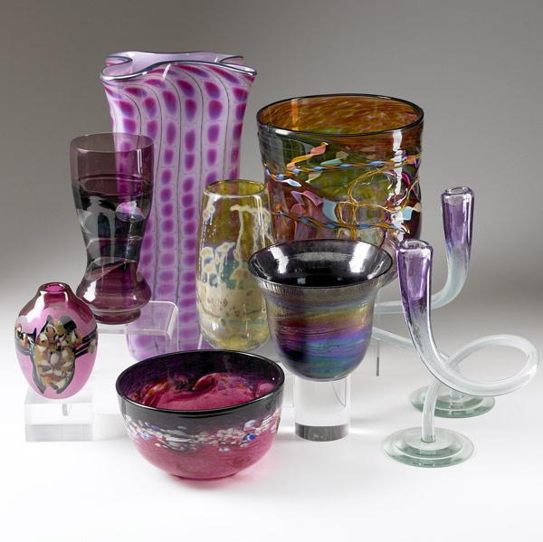 Appraisal: ART GLASS Group of nine art glass pieces three vases