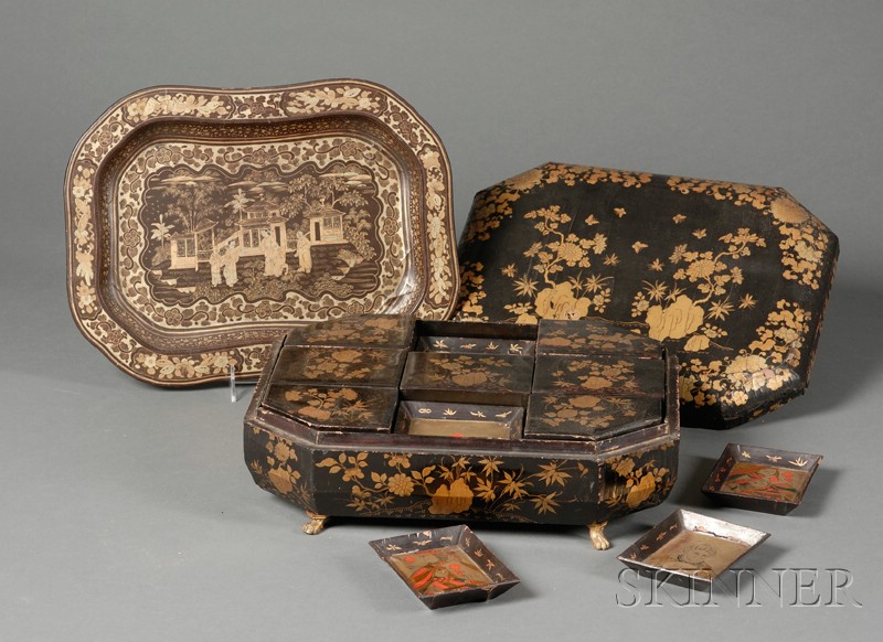 Appraisal: Lacquerware Game Box and Tray China th century a chamfered