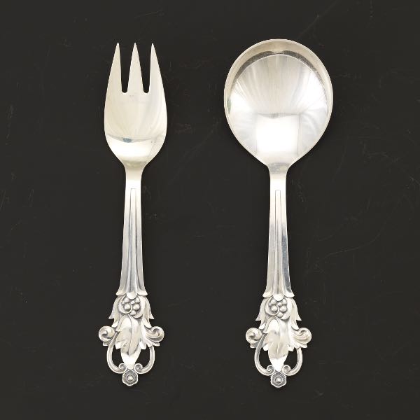 Appraisal: COHR STERLING DENMARK TWO-PIECE SALAD SERVING SET With voluptuous foliate