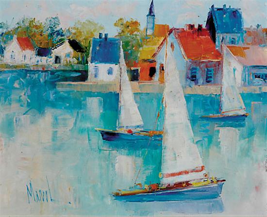 Appraisal: C Manol French th century SAILING ON THE FRENCH RIVIERAoil