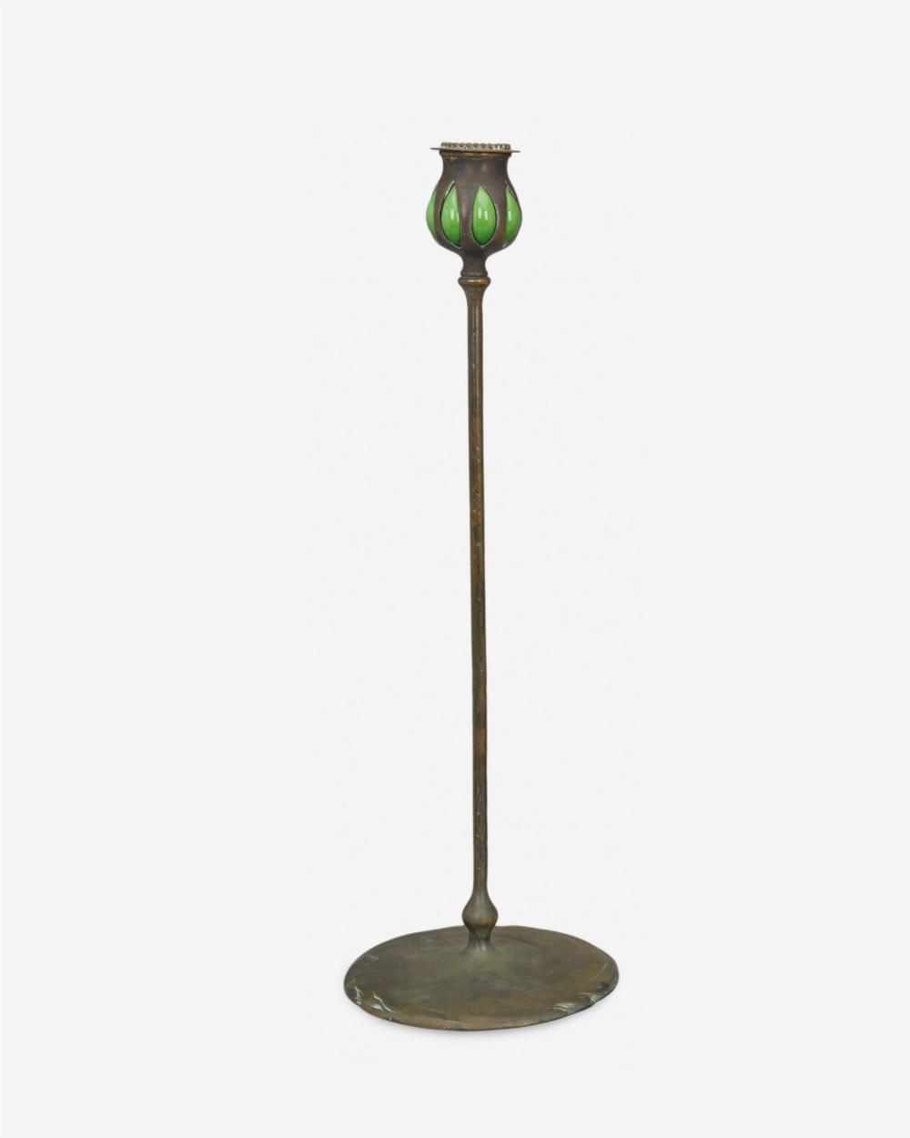 Appraisal: A L C Tiffany bronze and blown glass candlestick Circa