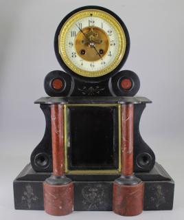 Appraisal: Antique French Black Slate Red Marble Mantel Clock Antique French