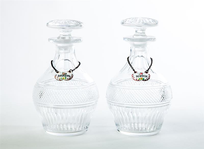 Appraisal: Pair of Scottish Cut-Glass Decanters and Stoppers Together with two