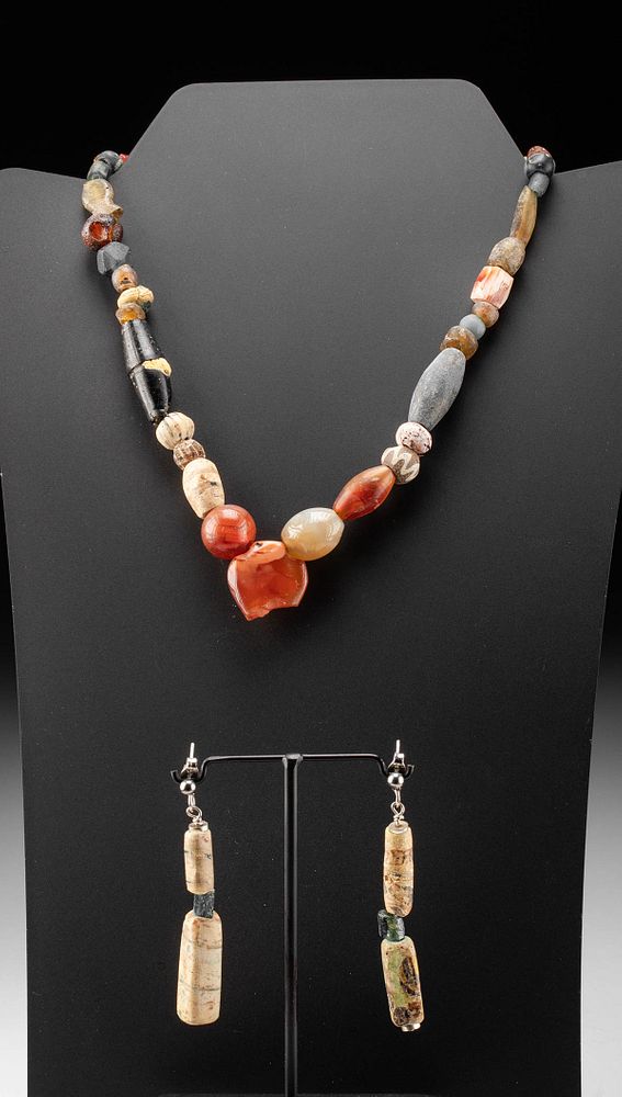 Appraisal: Roman Phoenician Glass Stone Necklace w Earrings Classical World Eastern