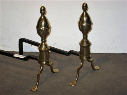 Appraisal: Pair of Federal brass andirons circa Lemon tops and acorn