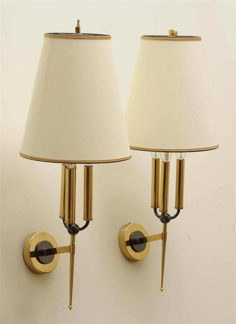 Appraisal: PAIR OF MODERN FRENCH BRASS AND METAL THREE-LIGHT SCONCES Each