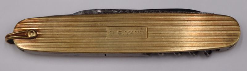 Appraisal: GOLD KT GOLD POCKET KNIFE BELONGING TO RC YARD Monogrammed