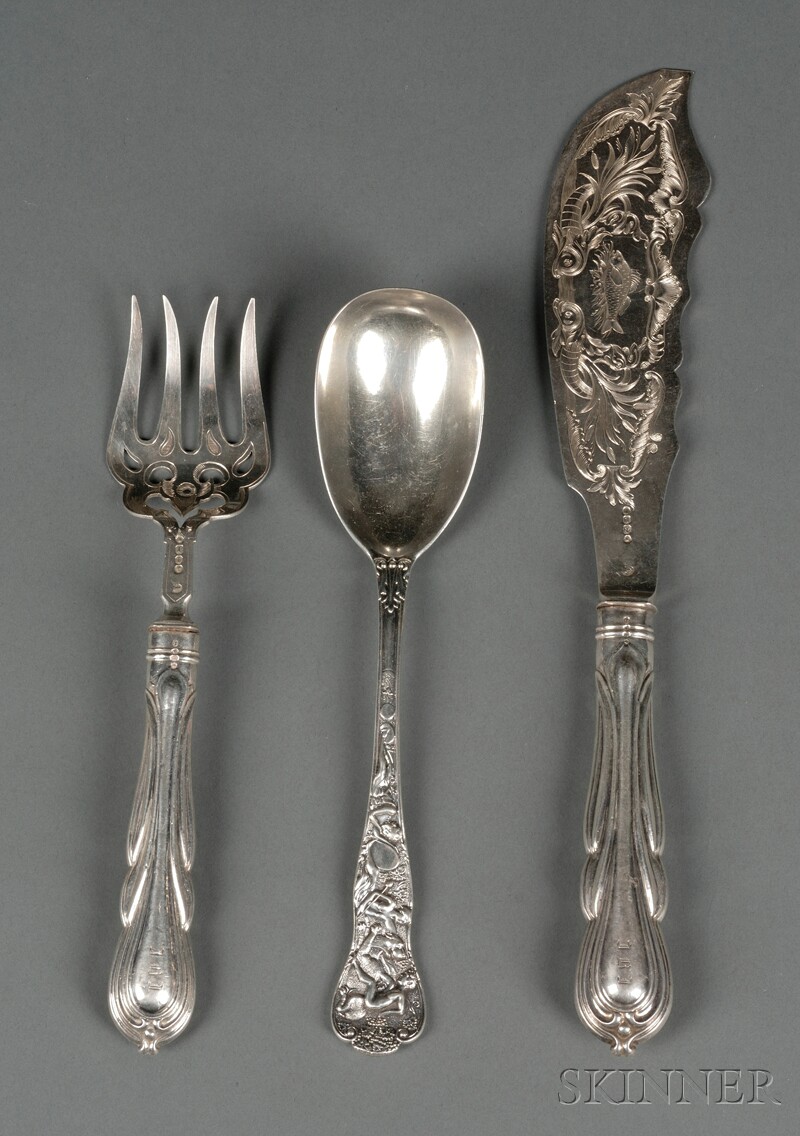 Appraisal: Three Victorian Silver Flatware Servers London a pair of fish