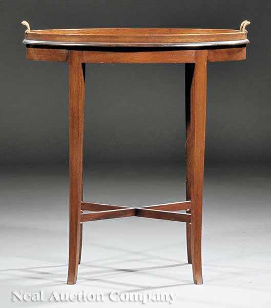 Appraisal: A George III-Style Inlaid Mahogany Oval Tray on Stand th