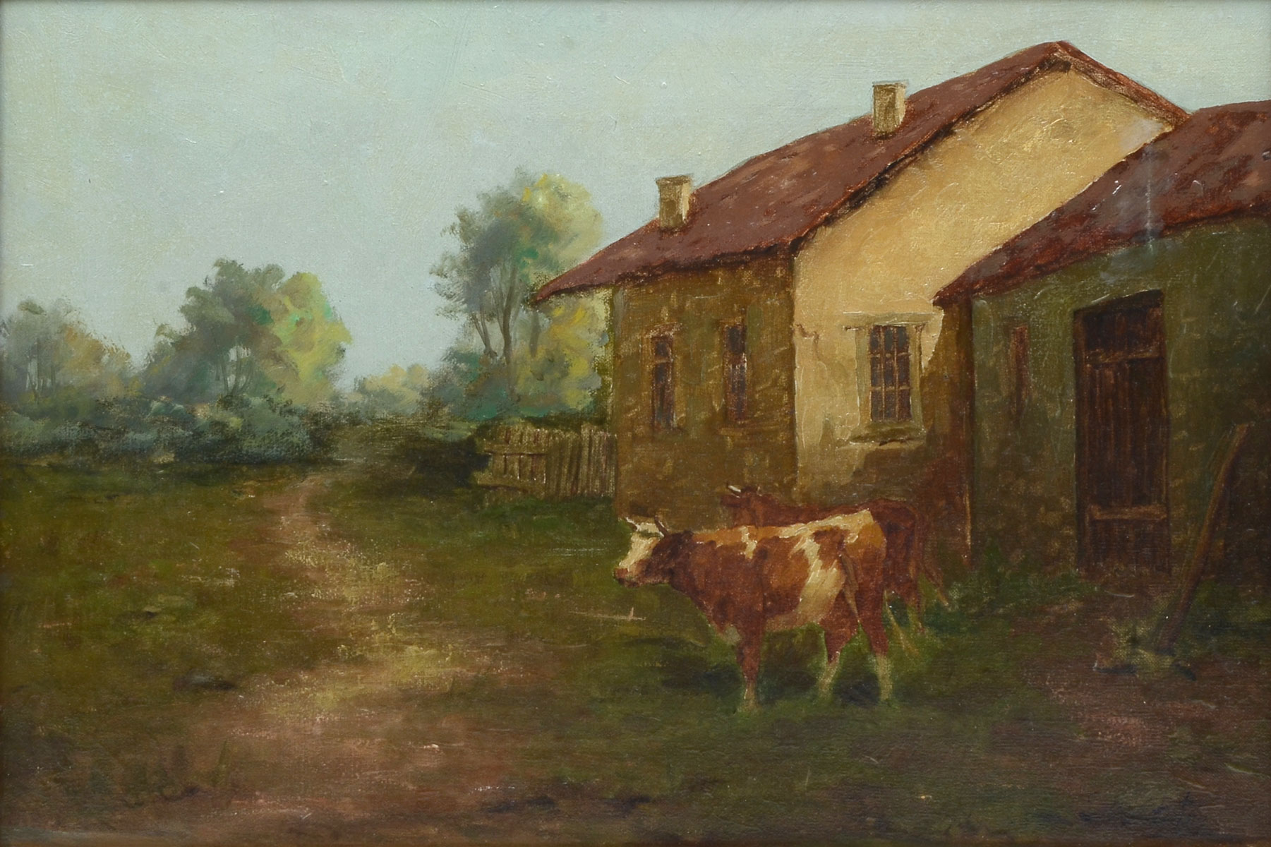 Appraisal: PETOW Edward American - Village Scene with Cows Oil Canvas