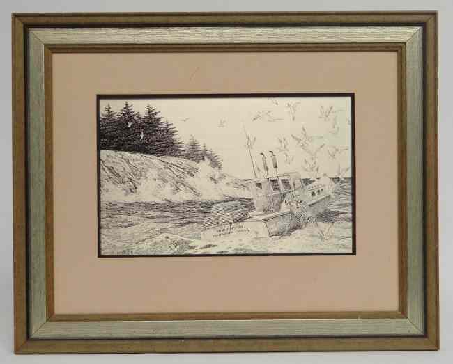 Appraisal: Jamie Wyeth etching ''Coast Of Maine'' on sterling silver Has