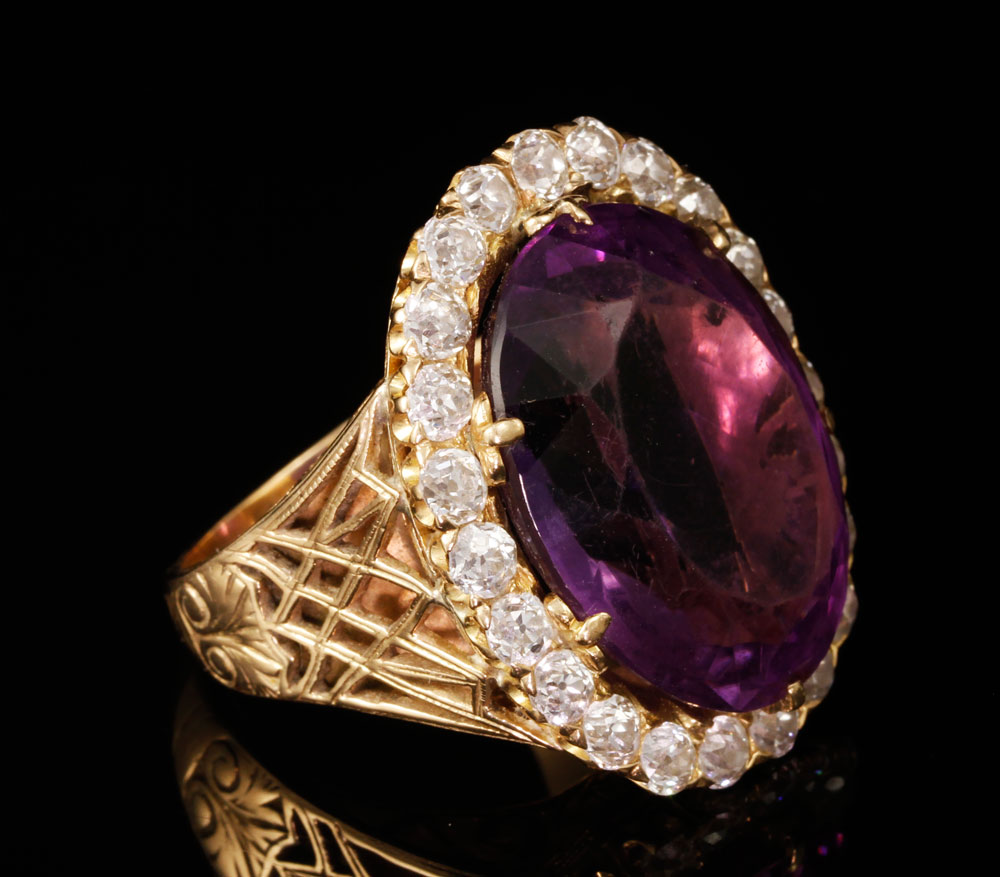 Appraisal: - K Yellow Gold Diamond and Amethyst Ring K yellow