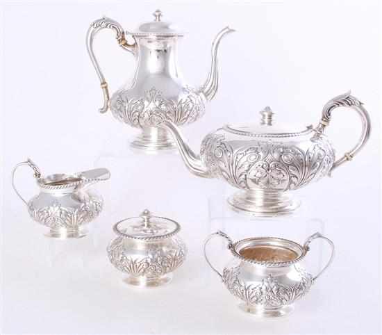 Appraisal: American sterling tea and coffee service floral-and-acanthus pattern comprising coffeepot