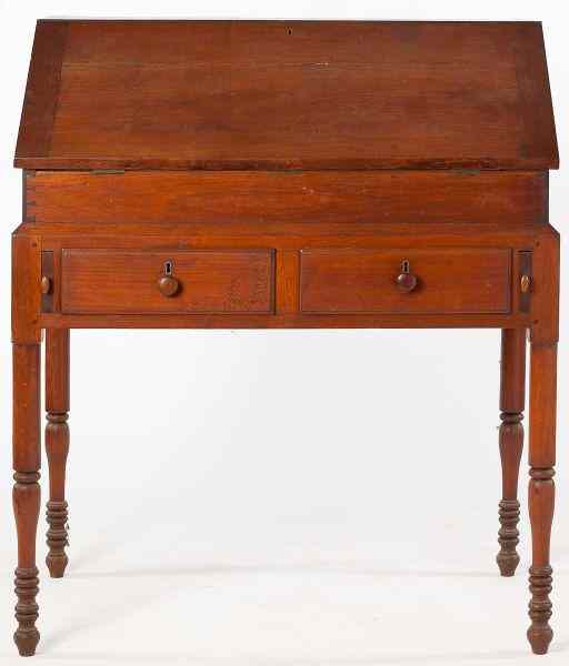 Appraisal: NC Sheraton Schoolmaster's Deskmid th century walnut yellow pine and