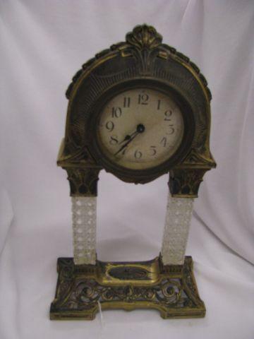 Appraisal: Victorian Mantle Clock bronzed case with glass columns Art Nouveau