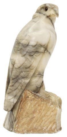 Appraisal: Italian carved alabaster hawk th c having glass eyes rising