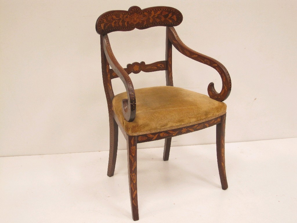 Appraisal: An early th Century Dutch marquetry Elbow Chair with floral