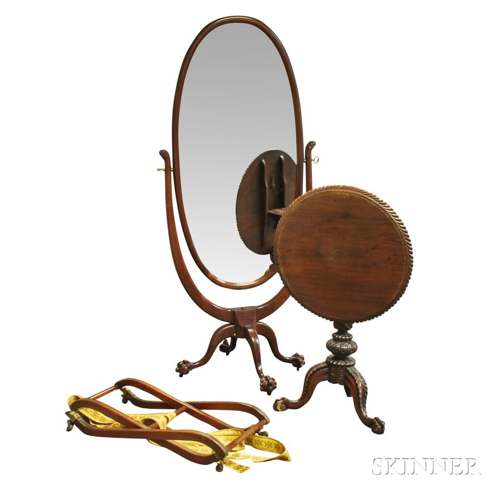 Appraisal: Three Pieces of Furniture a large carved mahogany mirror with