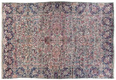 Appraisal: Kerman rug elaborate floral and scroll designs on ivory field