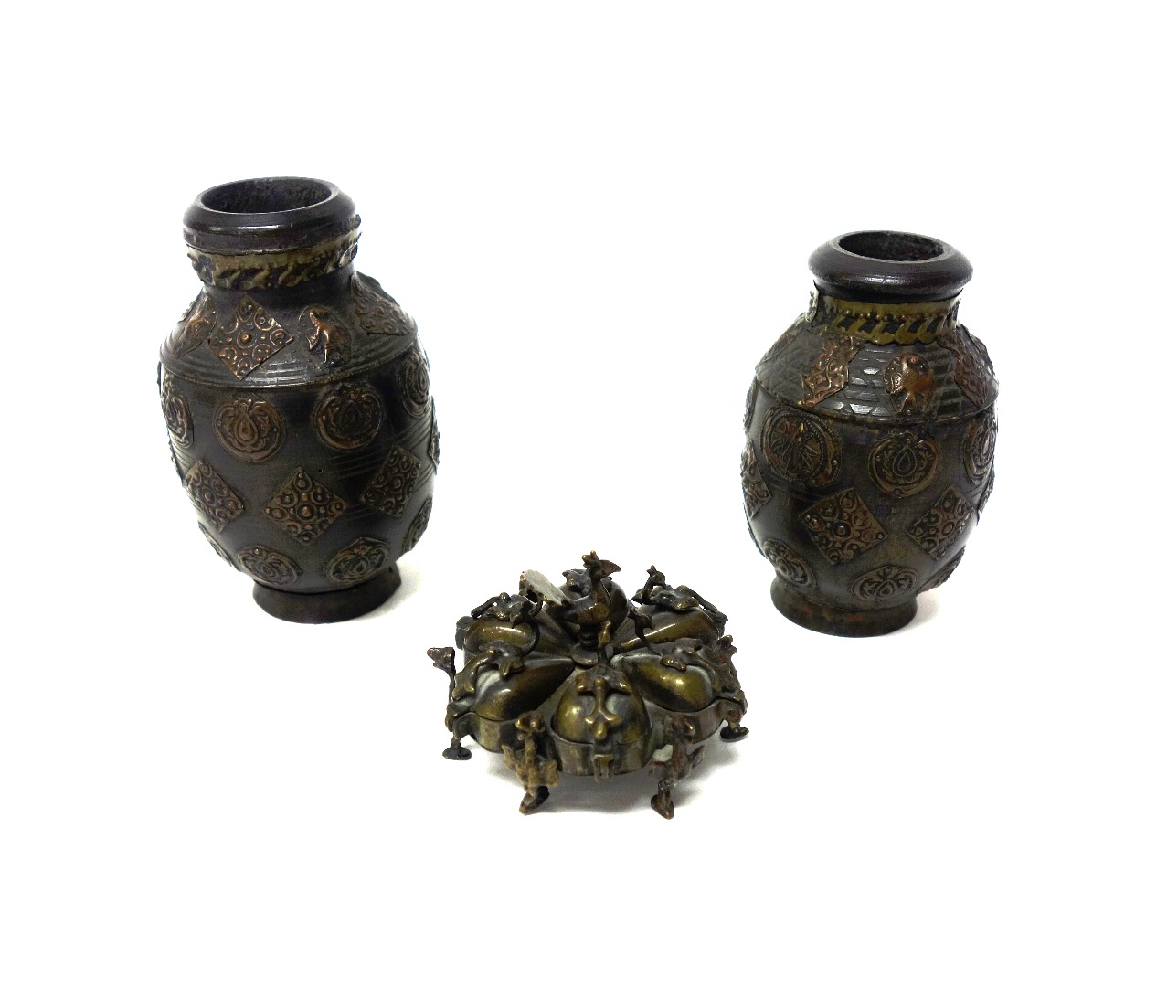 Appraisal: A small Indian bronze spice box pandan th century raised