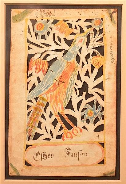 Appraisal: Faber Watercolor and Cut Work Fraktur C Watercolor and Cut