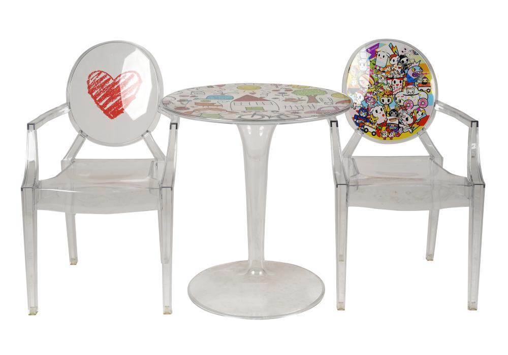 Appraisal: KARTELL ACRYLIC CHILD'S TABLE TWO ARMCHAIRSeach signed Lou Lou Ghost