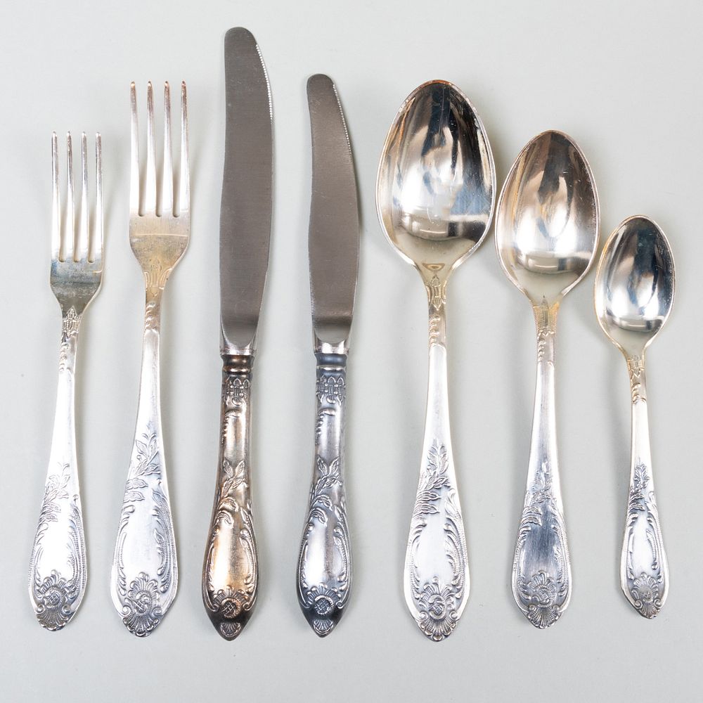 Appraisal: Russian Silver Flatware Service Indistinctly marked Comprising Eleven dinner knives