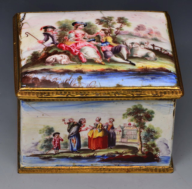 Appraisal: AN TH CENTURY ENAMEL AND GILT METAL MOUNTED BOX painted