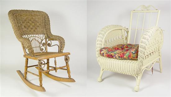 Appraisal: Two Wicker Child's Chairs Early th Century One with Morris