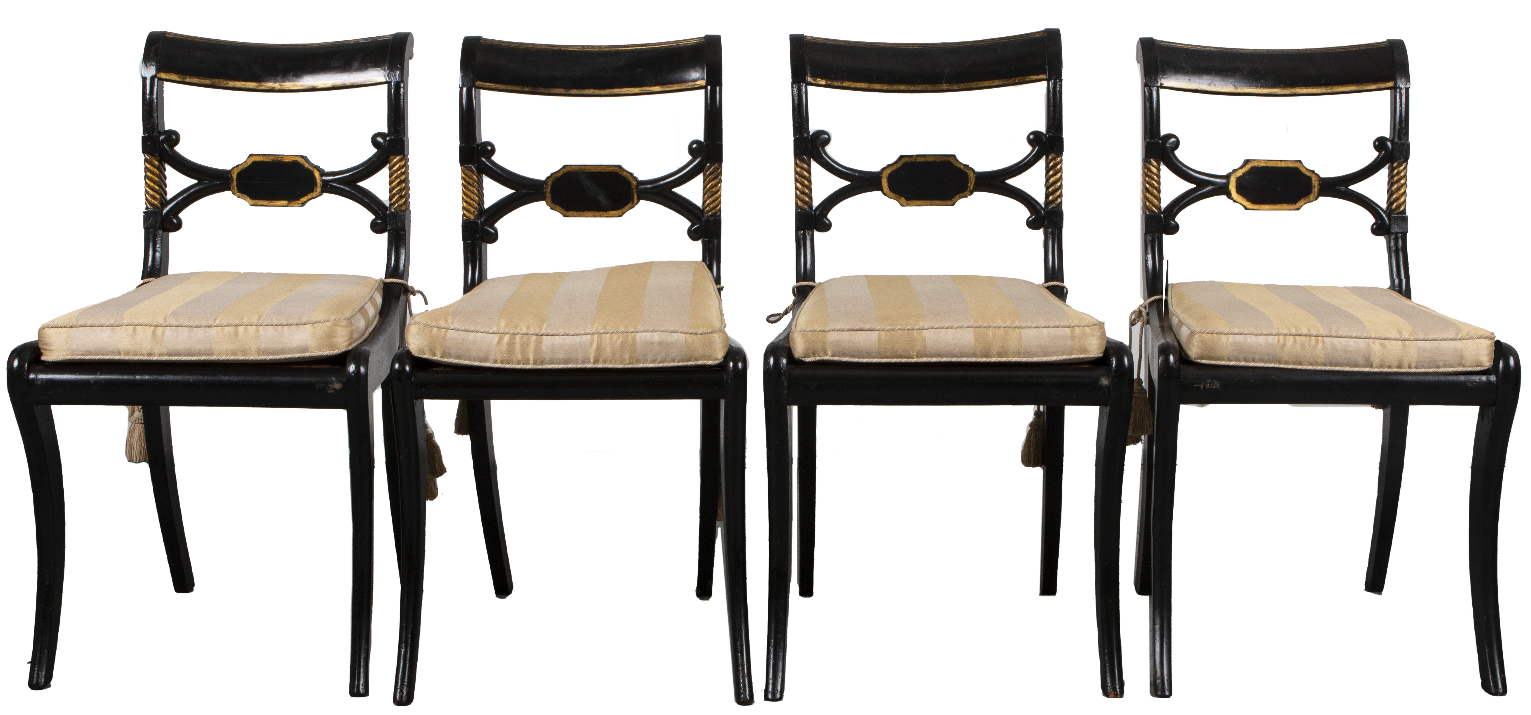 Appraisal: REGENCY PARCEL GILT EBONIZED SIDE CHAIRS Four Regency parcel gilt