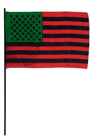 Appraisal: DAVID HAMMONS - African-American Flag Printed fabric stapled on a