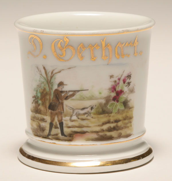 Appraisal: Occupational shaving mug Hunter with Dog Gilt trim Limoges Good