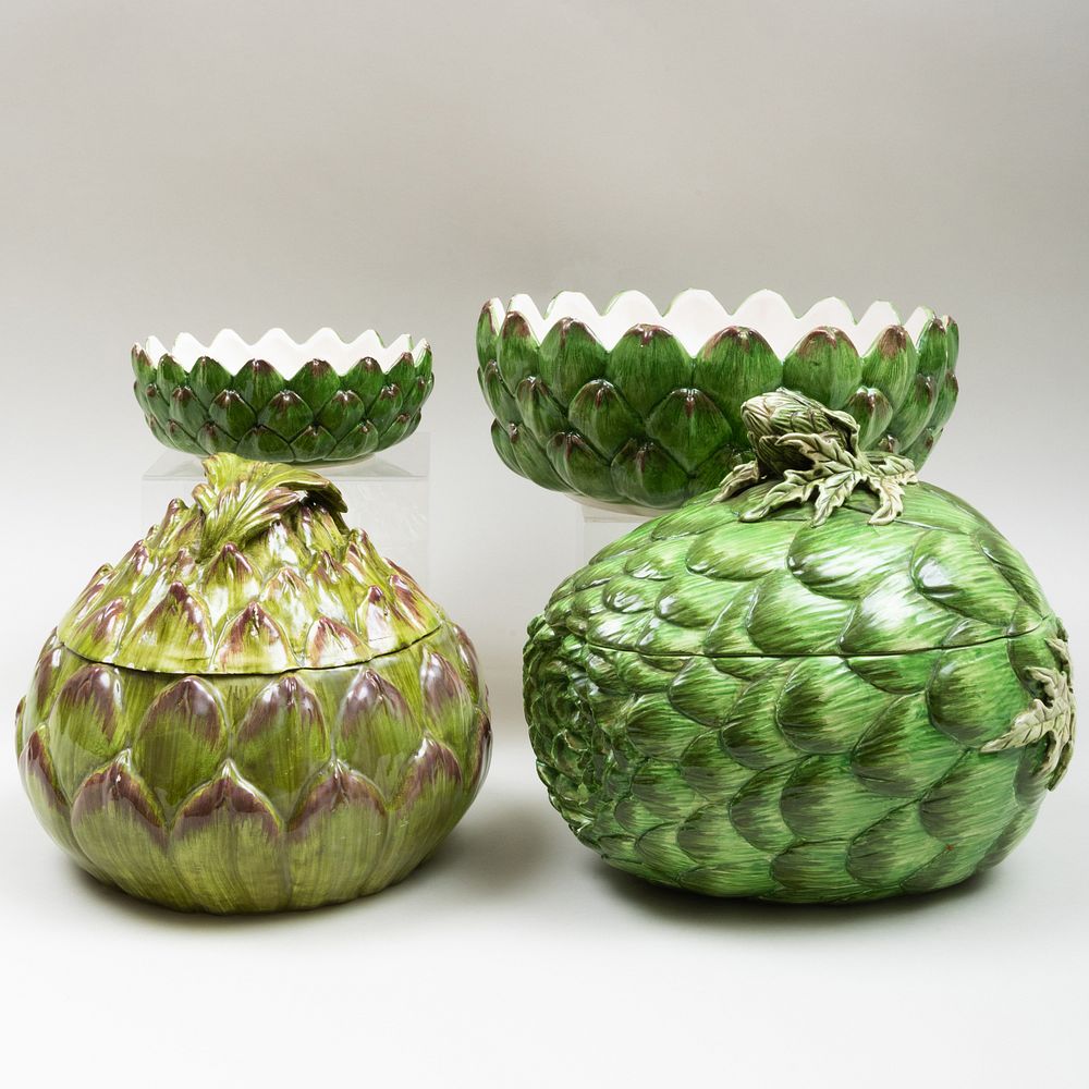 Appraisal: Group of Four Continental Ceramic Artichoke Form Serving Wares Comprising