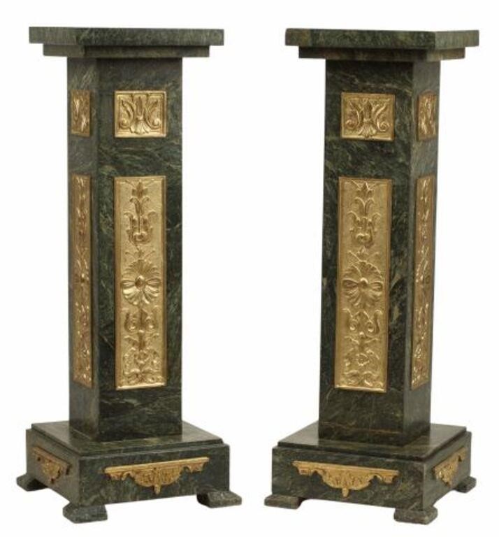 Appraisal: pair Variegated green marble pedestals with bronze dore mounts approx