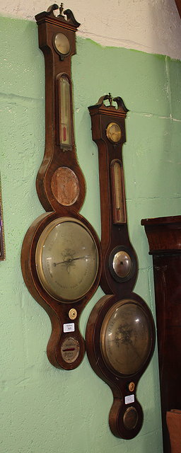 Appraisal: A DIAL BAROMETER with swan neck pediment hydrometer thermometer convex