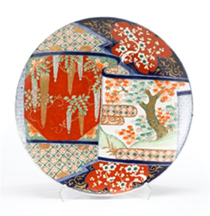 Appraisal: Imari palette porcelain charger Decorated with a garden view prunus