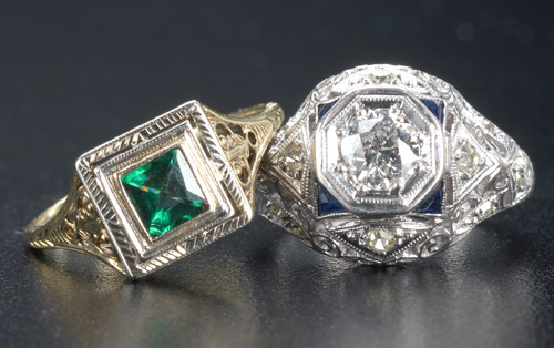 Appraisal: Two Art Deco filigree rings a diamond and pt bomb