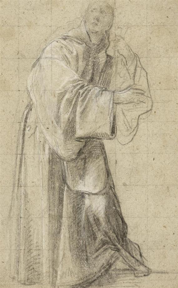 Appraisal: ITALIAN SCHOOL TH CENTURY A monk supporting himself Black chalk