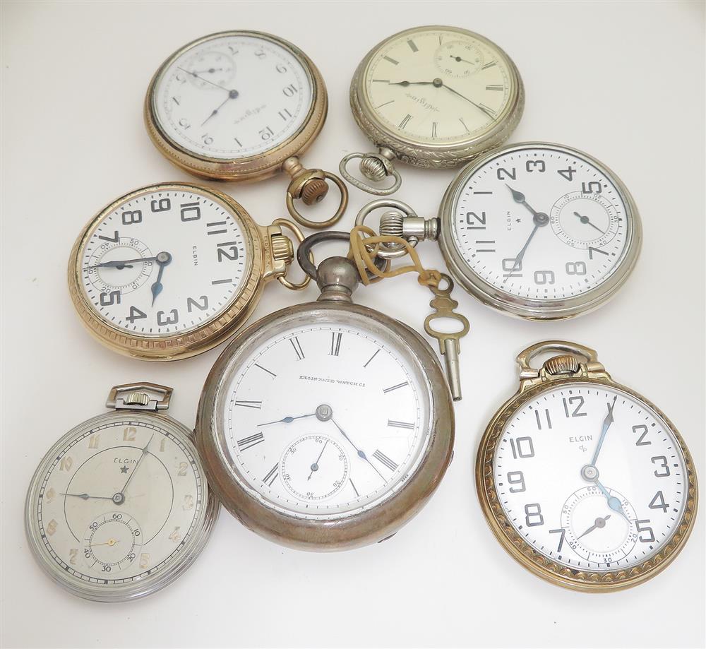 Appraisal: Antique Elgin open-face pocket watches gold and silver tone cases