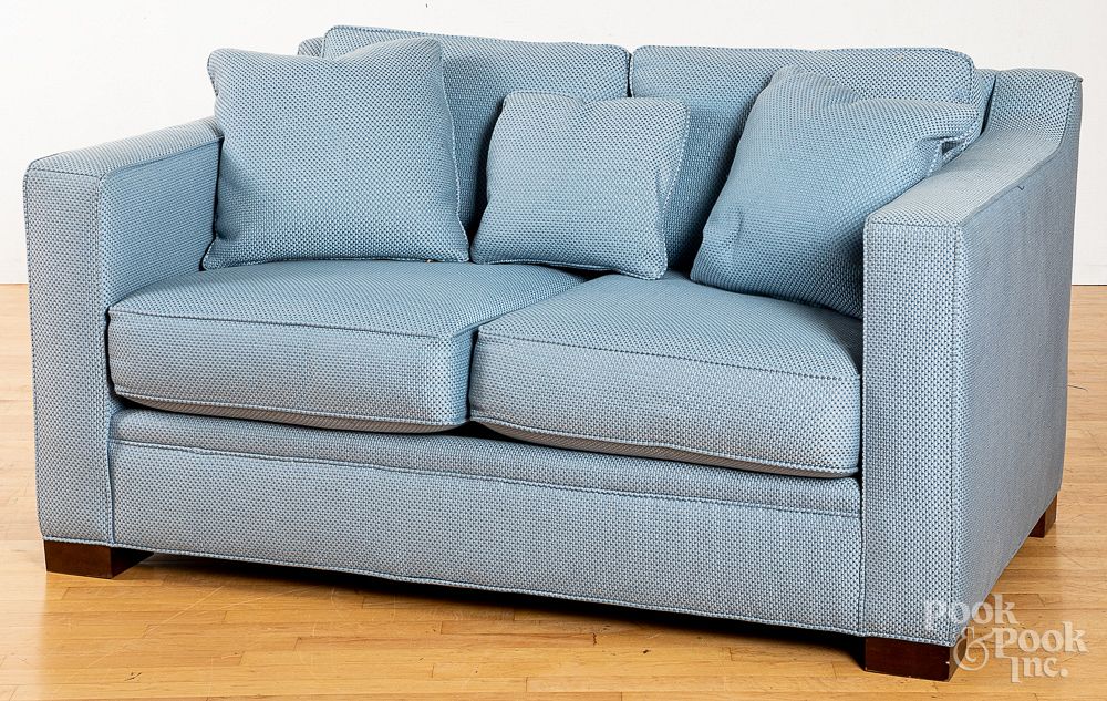 Appraisal: Blue upholstered sofa l Provenance The Col Blue upholstered sofa