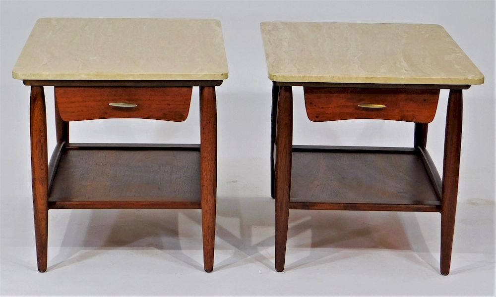 Appraisal: Pair MCM Danish Walnut Stone Side Tables Denmark th Century